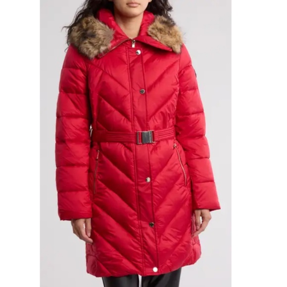 New Michael Kors Water Resistant Long Belted Puffer Jacket - Picture 1 of 1